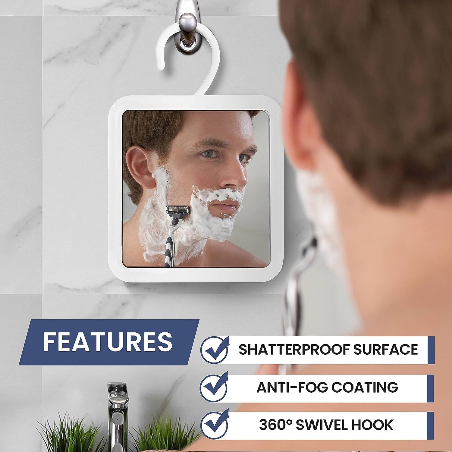 Hangable Fogless Shower Mirror (White) - MVSFHK63A1X - 60 Units Per Carton