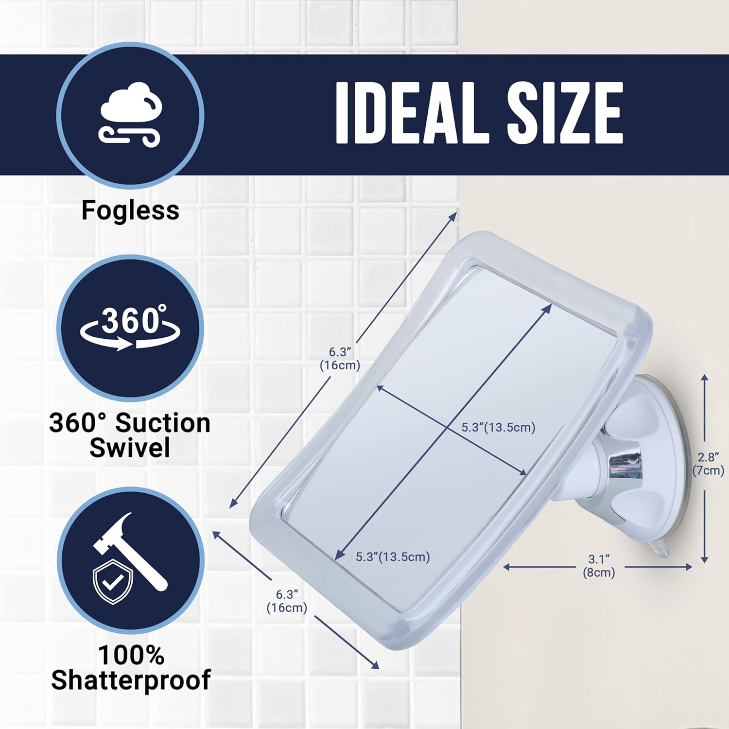 Fogless Shower Mirror for Shaving with Suction Mount (Clear)