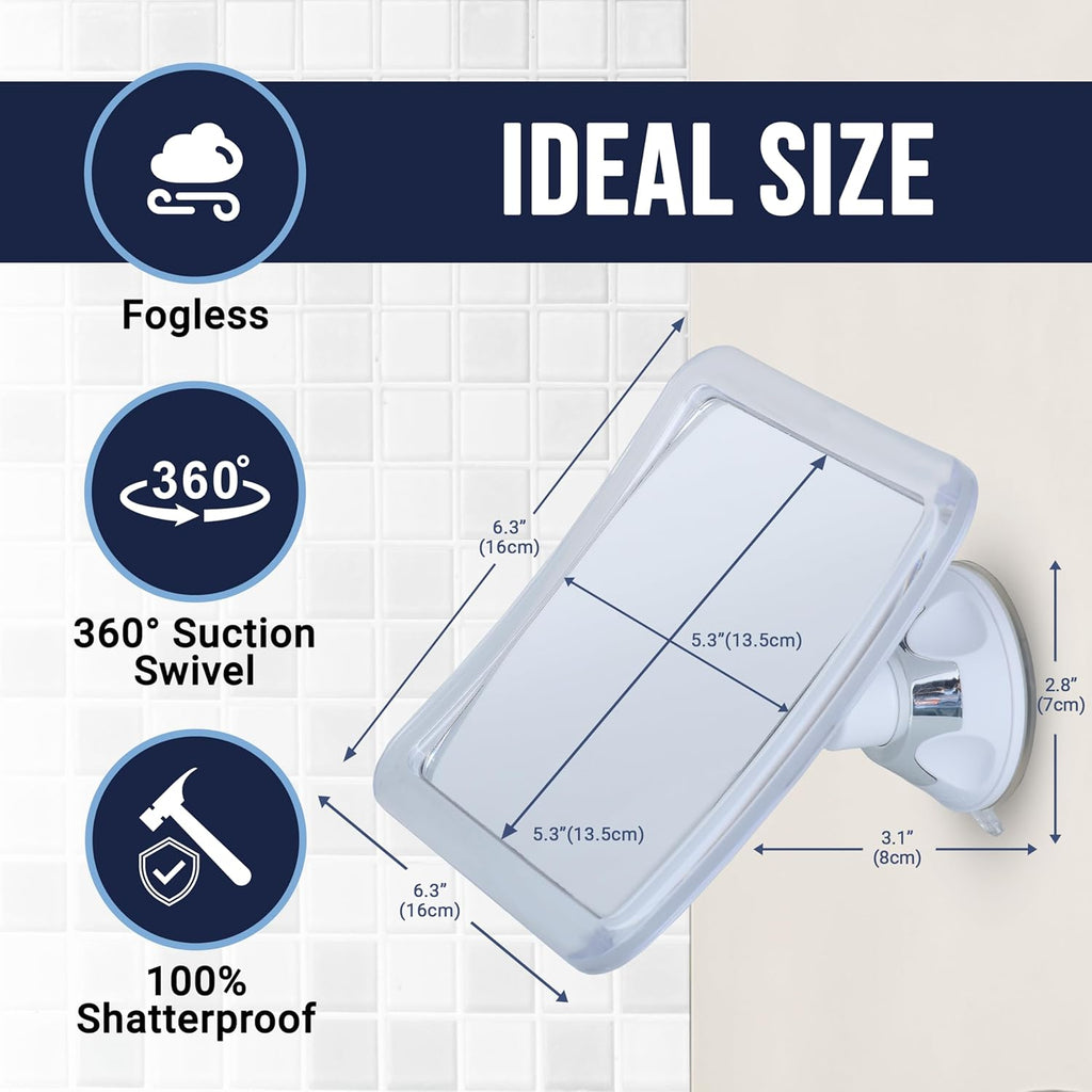 Fogless Shower Mirror for Shaving with Suction Mount (Clear)