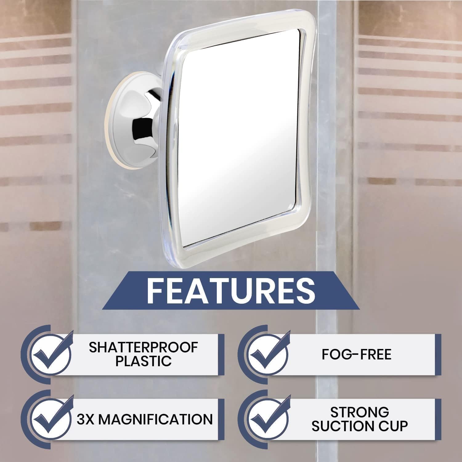 3X Magnifying Fogless Shower Mirror with Suction Mount (Transparent)