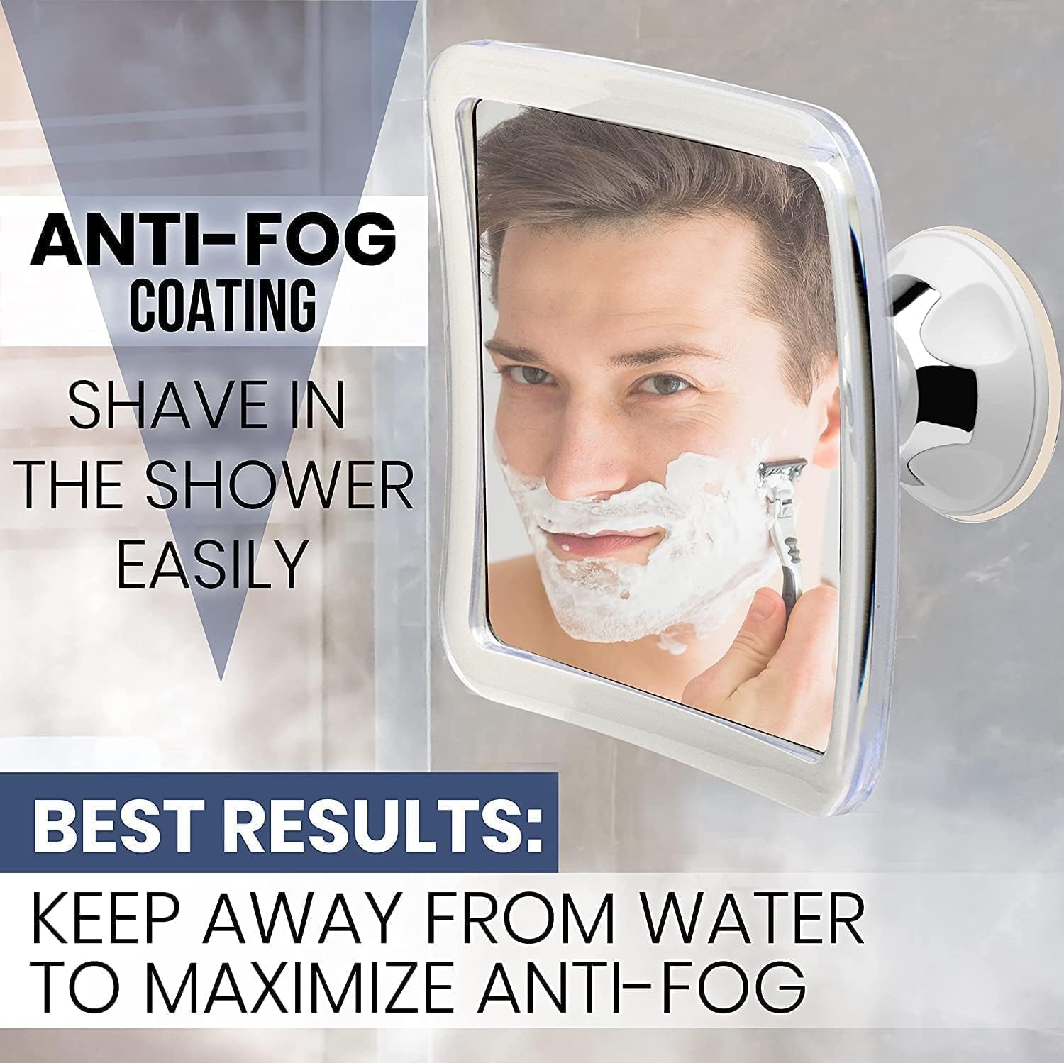 3X Magnifying Fogless Shower Mirror with Suction Mount (Transparent) - MVSF63A3X - 36 Units Per Carton