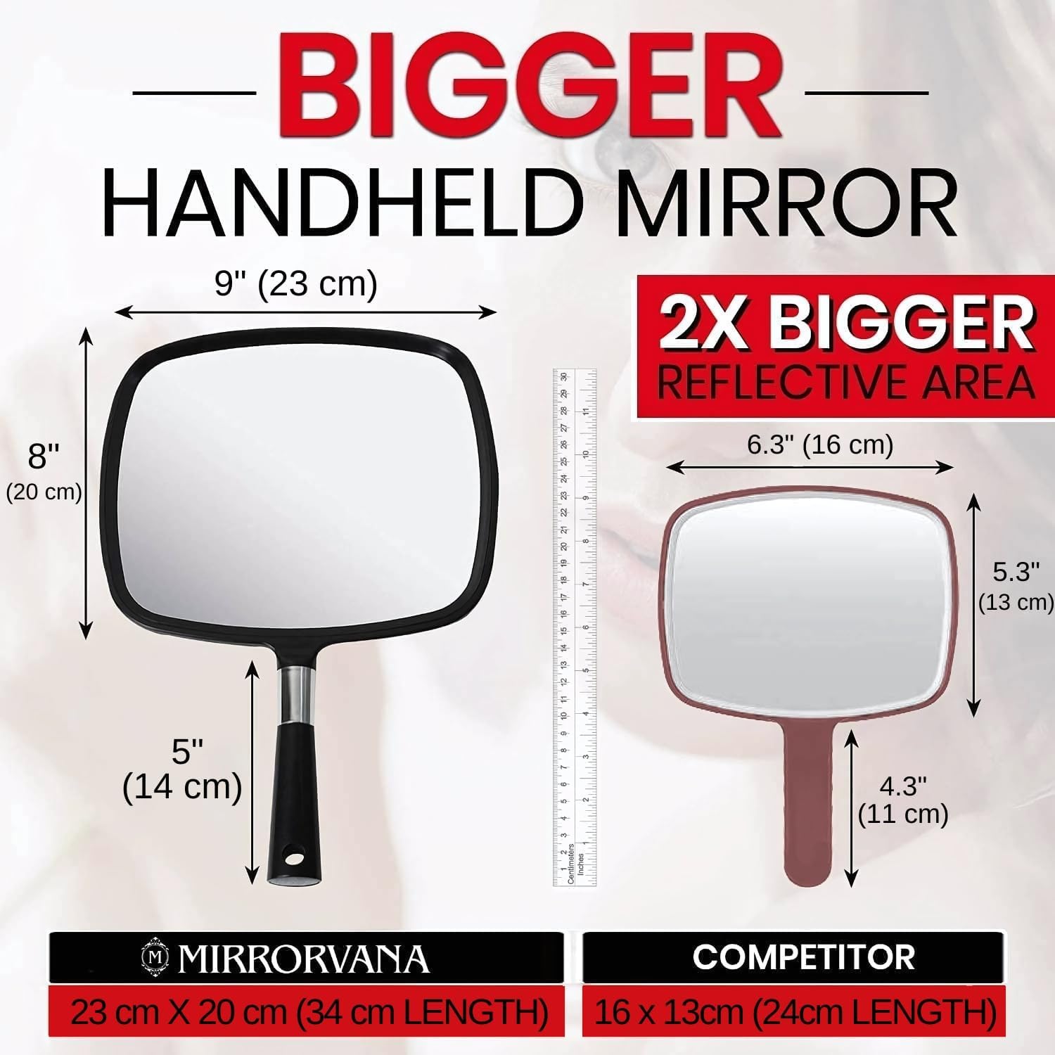 Large Hand Mirror with Comfy Handle (Black)
