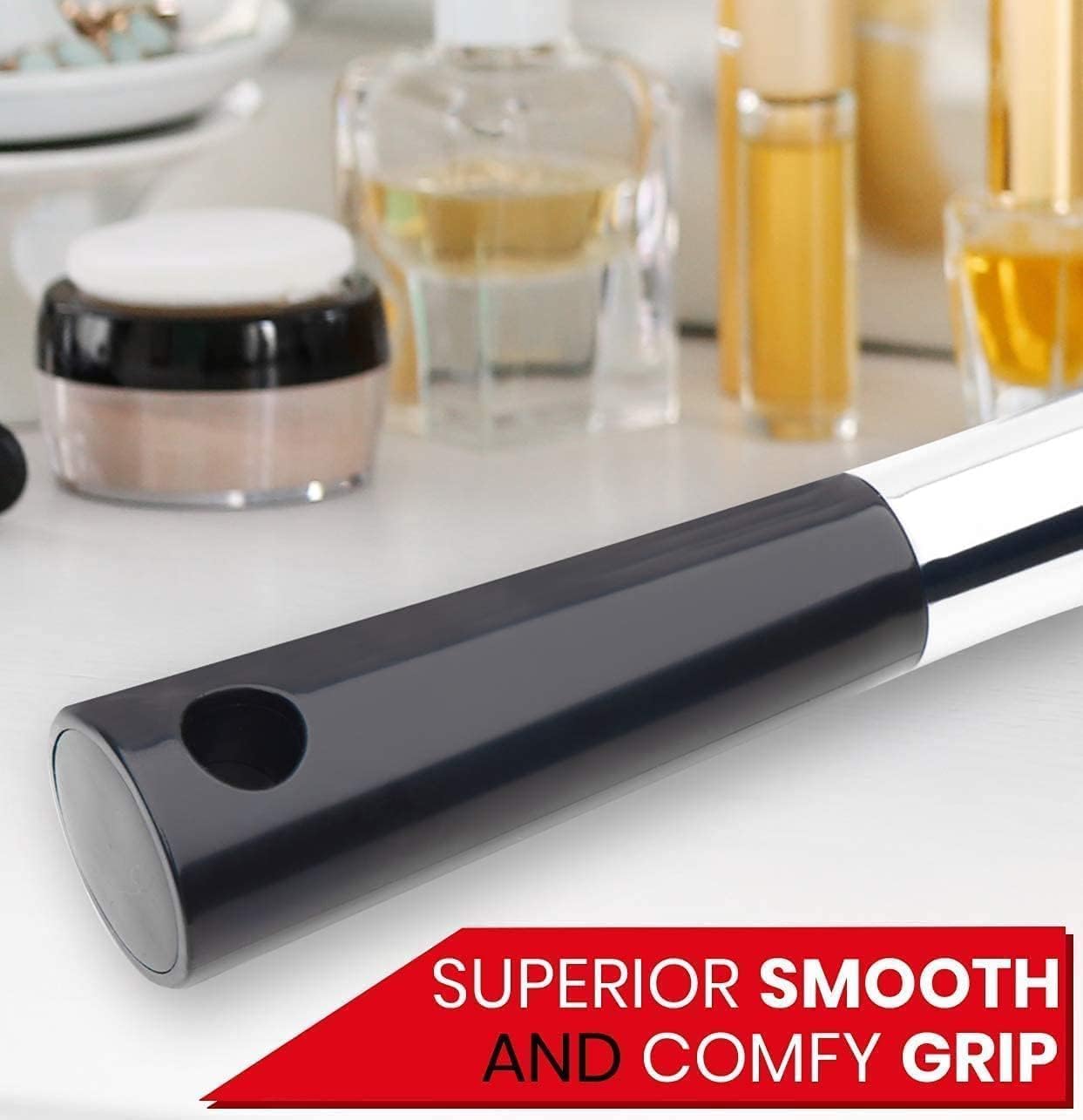 Large Hand Mirror with Comfy Handle (Black)