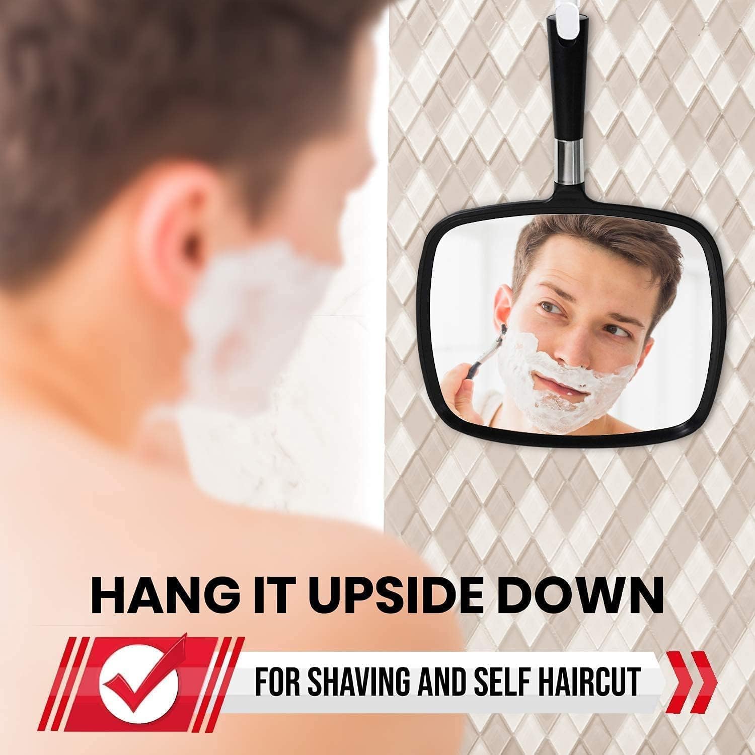 Large Hand Mirror with Comfy Handle (Black)