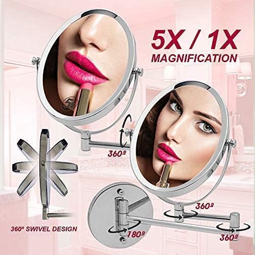 Oval Wall Mount Mirror with 13" Extendable Arm, 5X & 1X Magnification