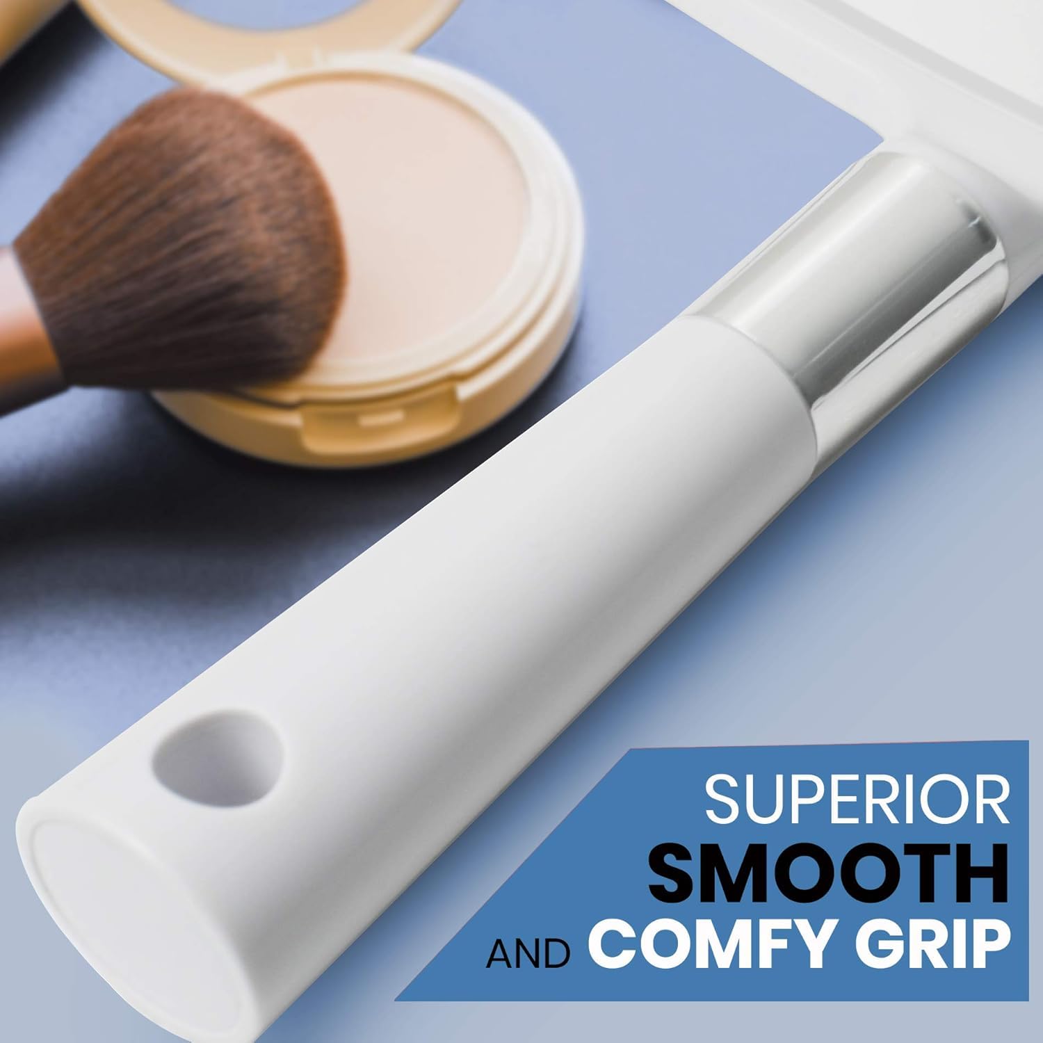 Large Hand Mirror with Comfy Handle (White)