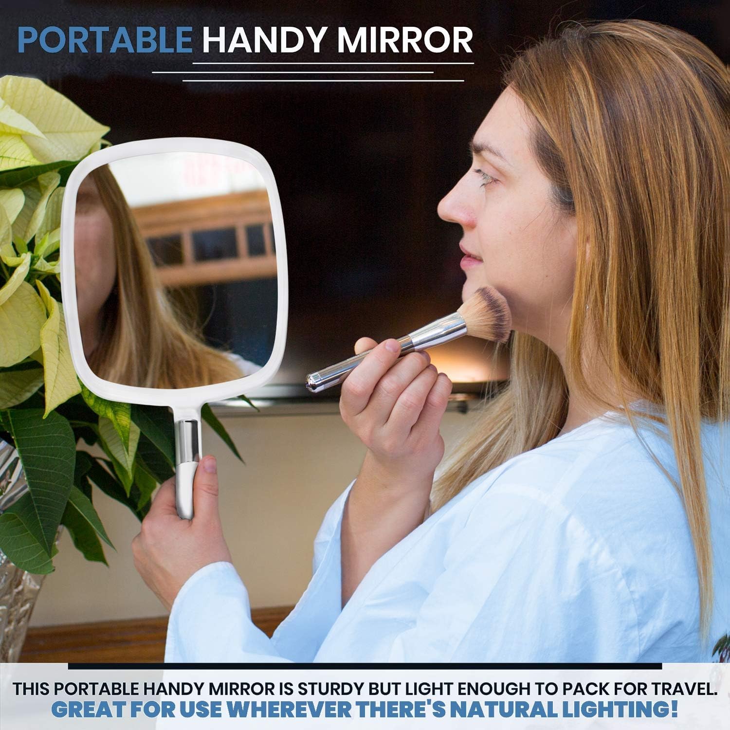 Large Hand Mirror with Comfy Handle (White)