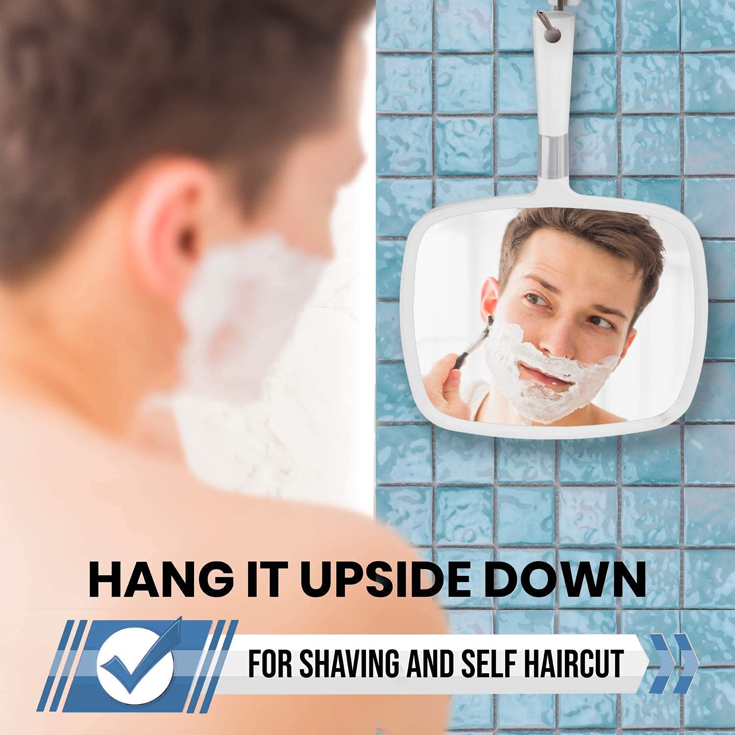 Large Hand Mirror with Comfy Handle (White)