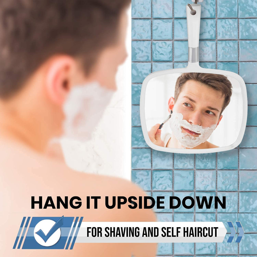 Large Hand Mirror with Comfy Handle (White)