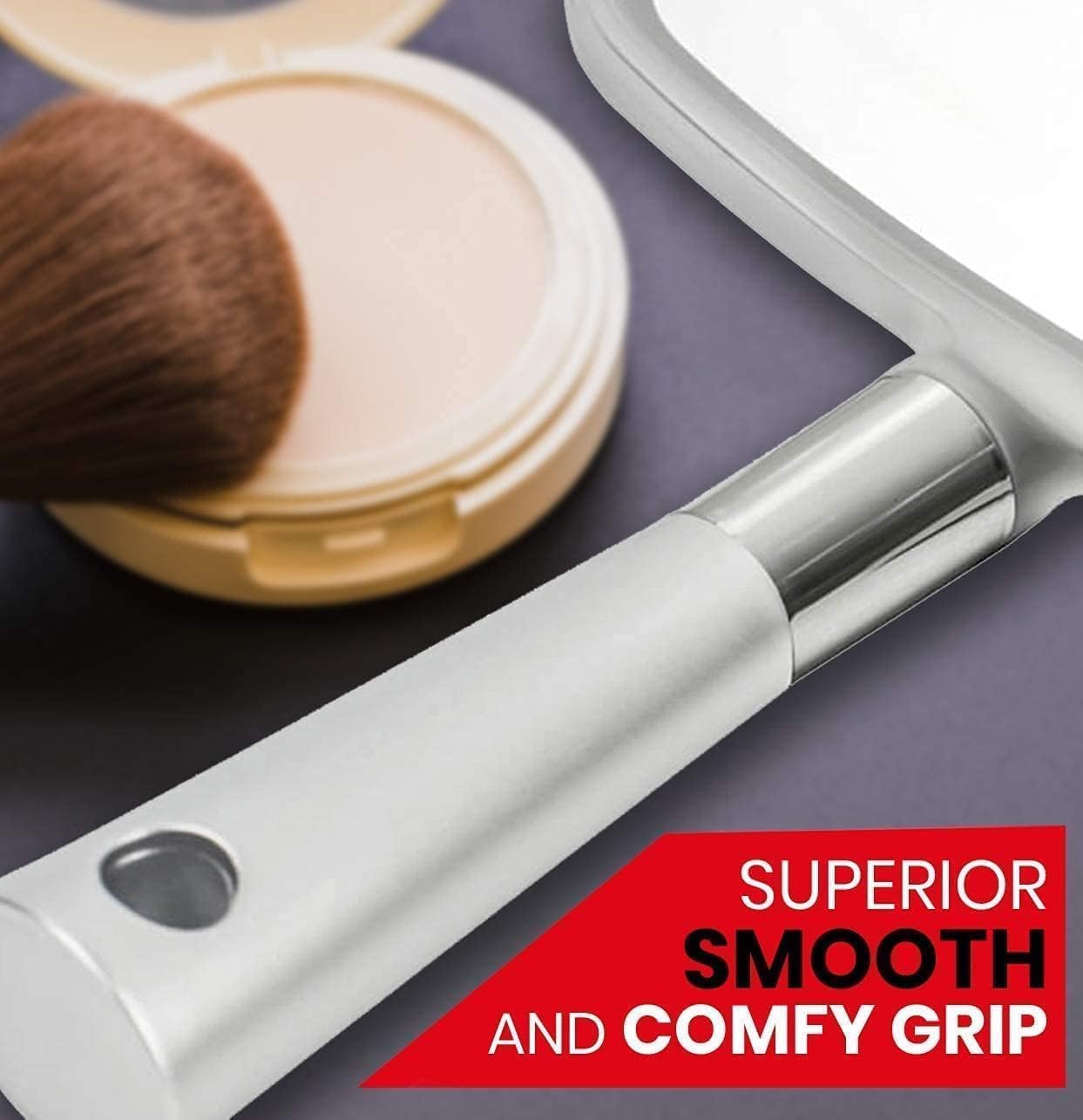 Large Hand Mirror with Comfy Handle (Silver)