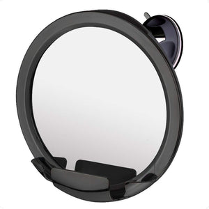 Round Fogless Shower Mirror with Dual Anti-Fog System, Suction Mount, and Razor Holder (Black)
