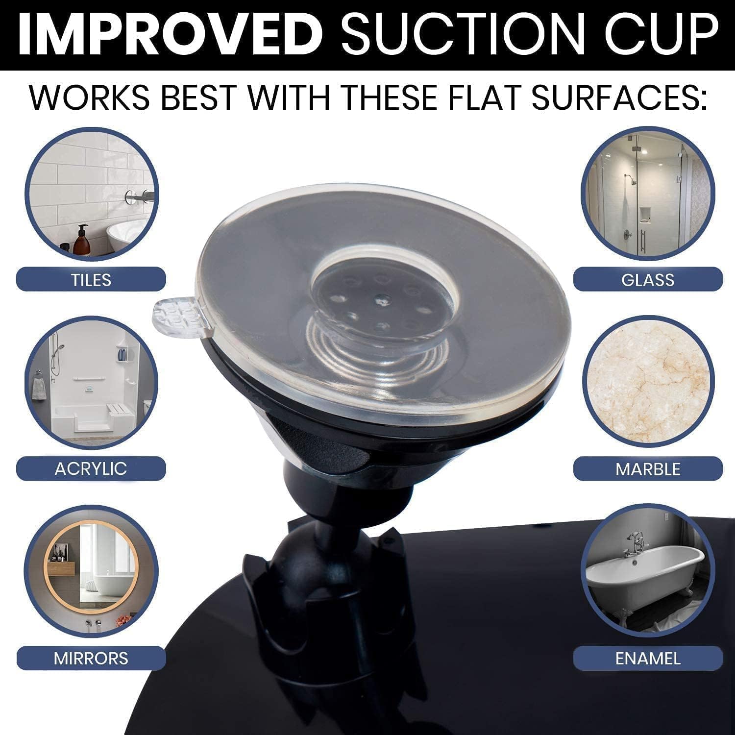 Round Fogless Shower Mirror with Dual Anti-Fog System, Suction Mount, and Razor Holder (Black) - MVCFH67B1X - 36 Units Per Carton