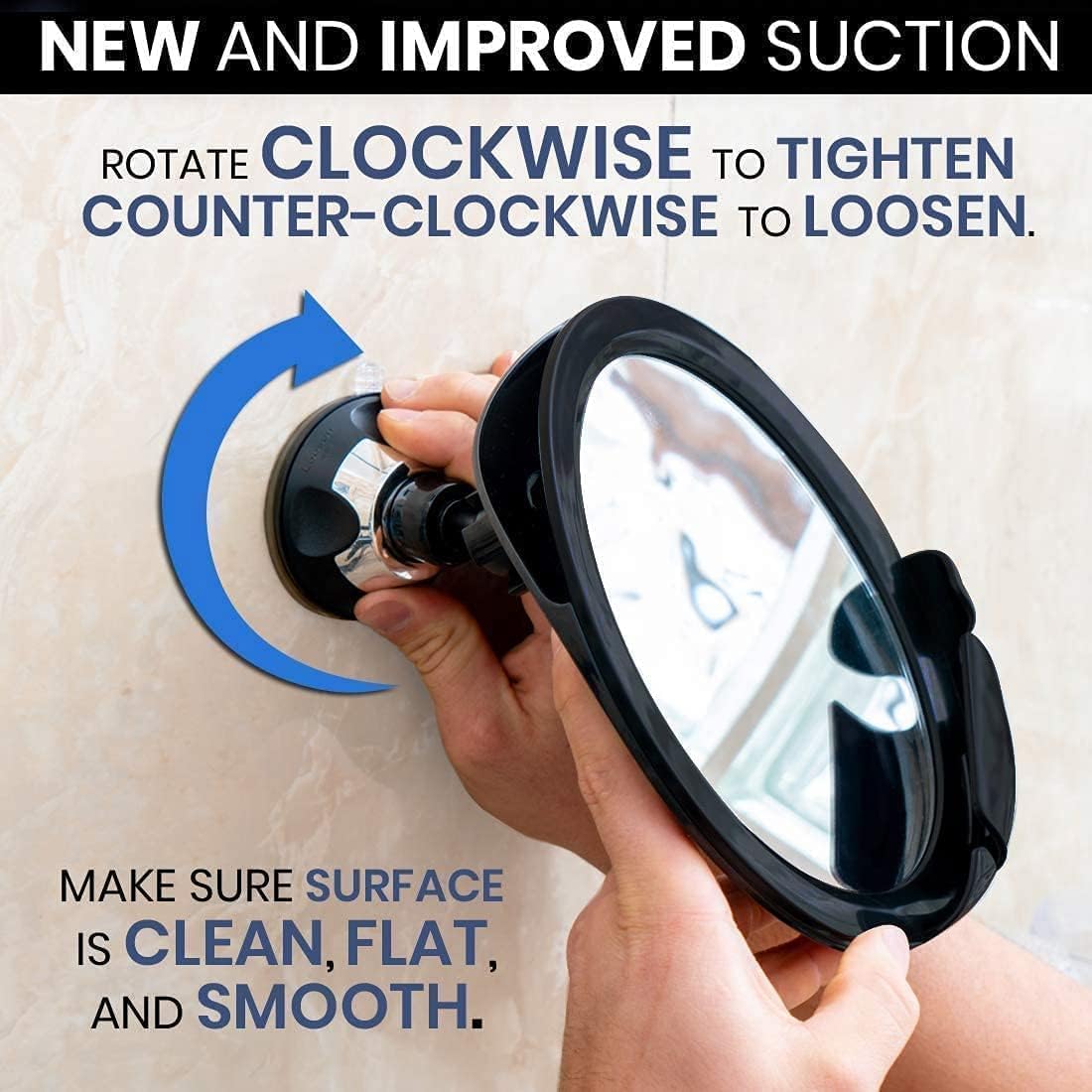 Round Fogless Shower Mirror with Dual Anti-Fog System, Suction Mount, and Razor Holder (Black)