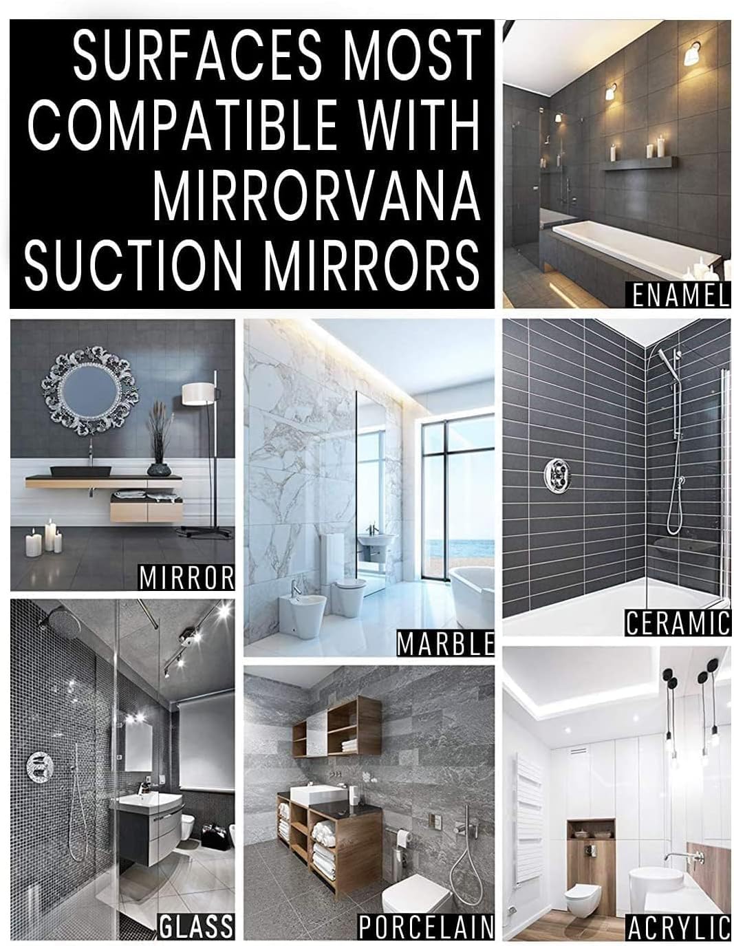Round Fogless Shower Mirror with Dual Anti-Fog System, Suction Mount, and Razor Holder (Black)