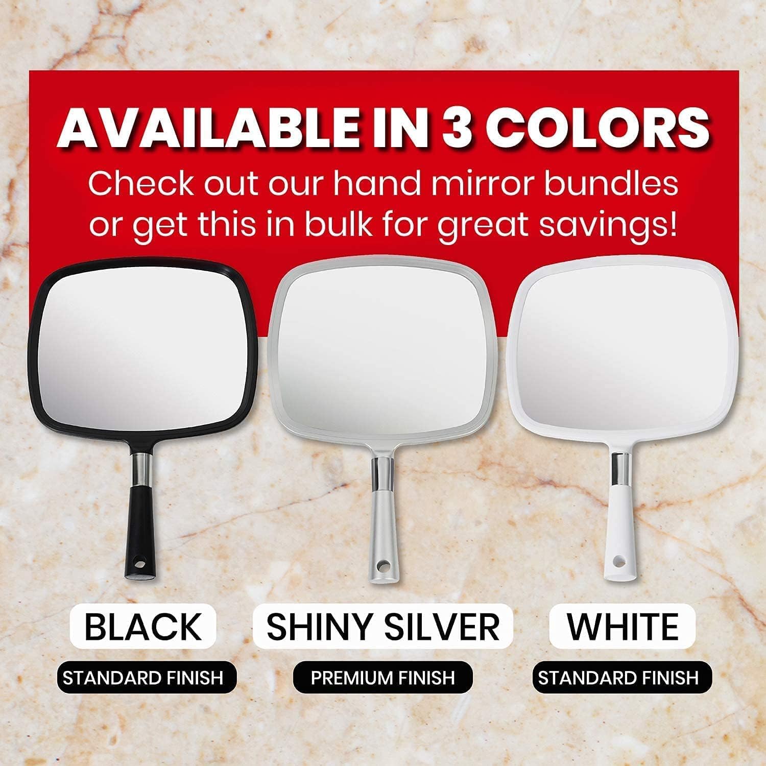 Large Hand Mirror with Comfy Handle, Pack of 5 (Black)