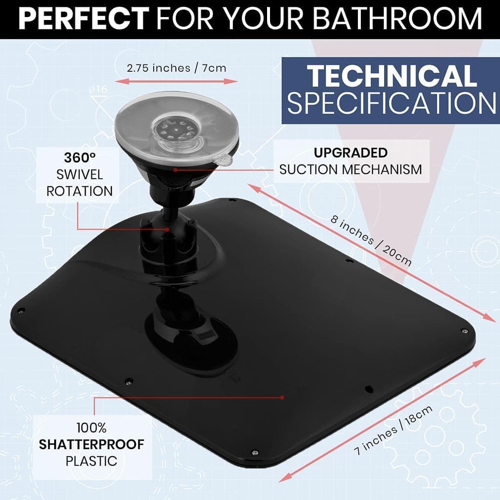 Fogless Shower Mirror with Dual Anti-Fog System and Suction Mount (Black) - MVSFM87B1X - Case Pack of 36