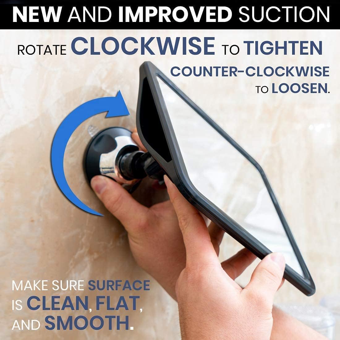 Fogless Shower Mirror with Dual Anti-Fog System and Suction Mount (Black)