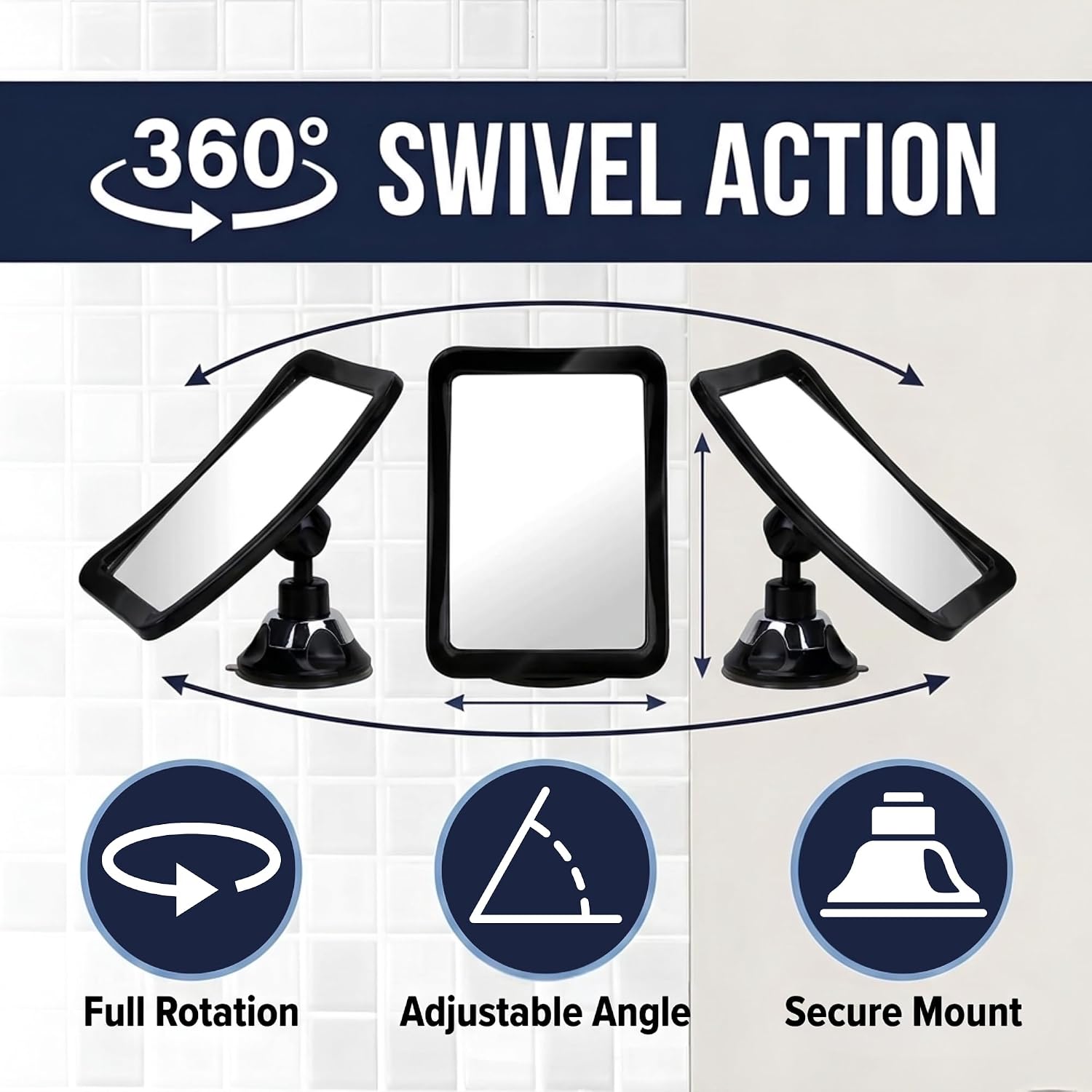 Fogless Shower Mirror for Shaving with Suction Mount (Black)