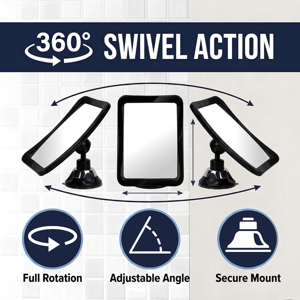 Fogless Shower Mirror with Suction Mount (Black) - MVSF63K1X - Case Pack of 36