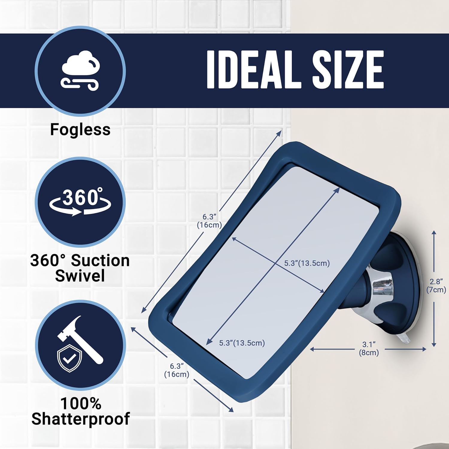 Fogless Shower Mirror for Shaving with Suction Mount (Blue)