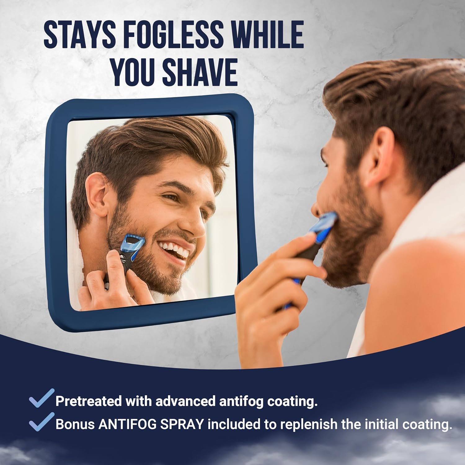 Fogless Shower Mirror for Shaving with Suction Mount (Blue)