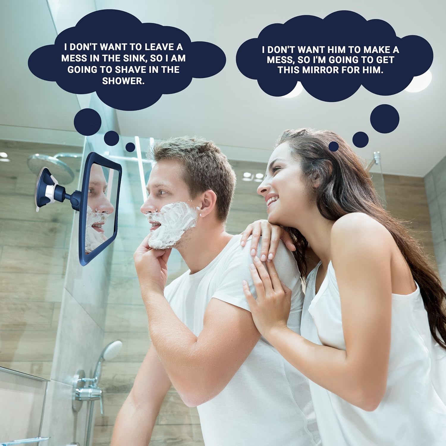Fogless Shower Mirror for Shaving with Suction Mount (Blue)