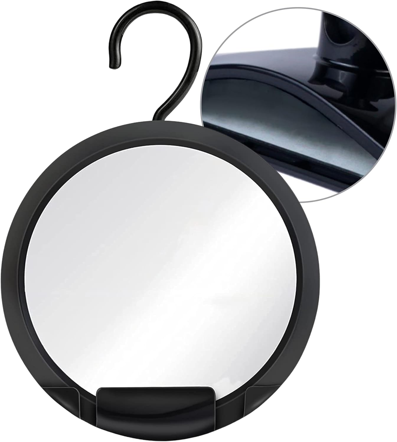 Round Hangable Fogless Shower Mirror with Dual Anti-Fog System and Razor Holder (Black)