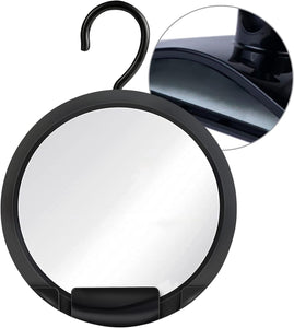 Round Hangable Fogless Shower Mirror with Dual Anti-Fog System and Razor Holder (Black)