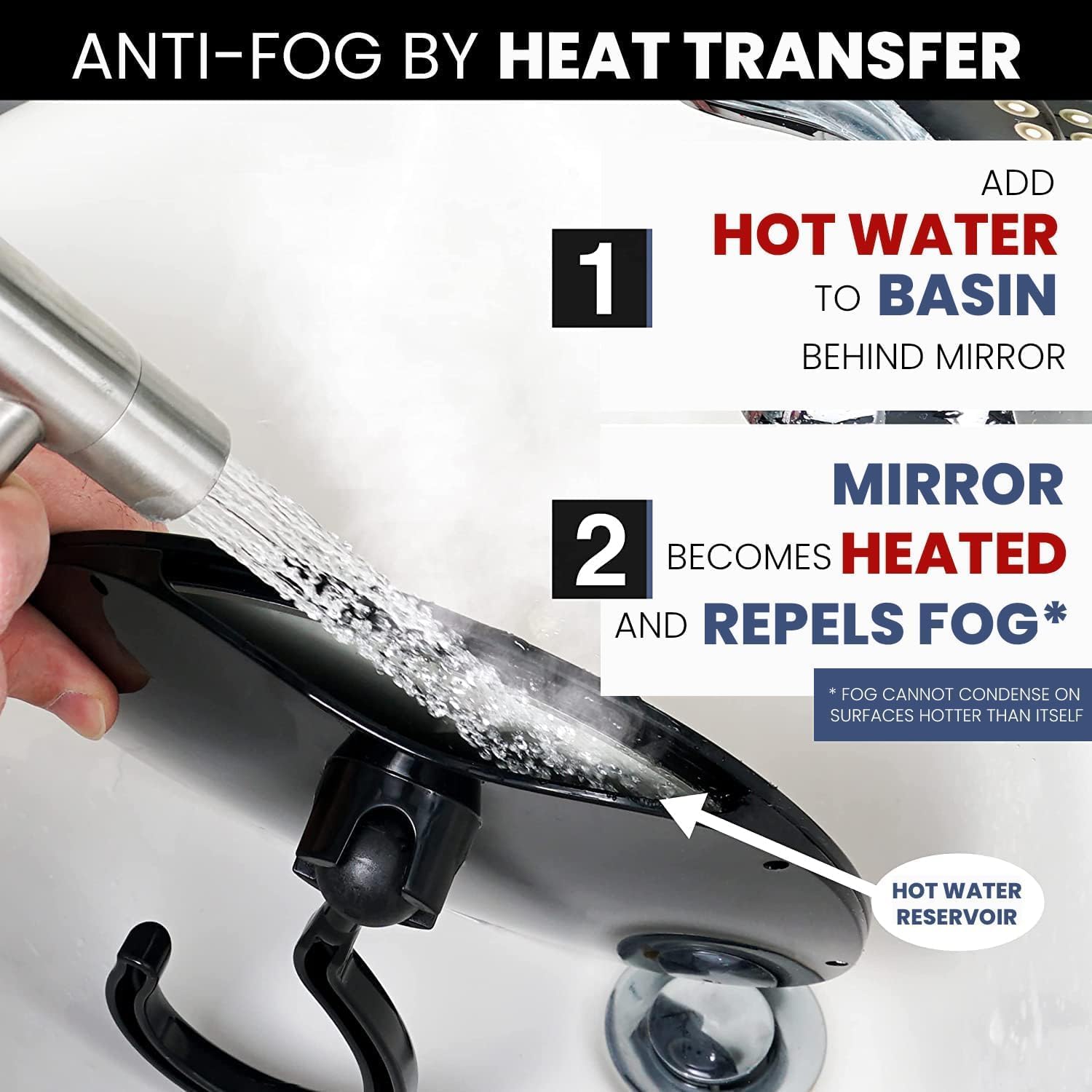 Round Hangable Fogless Shower Mirror with Dual Anti-Fog System and Razor Holder (Black)