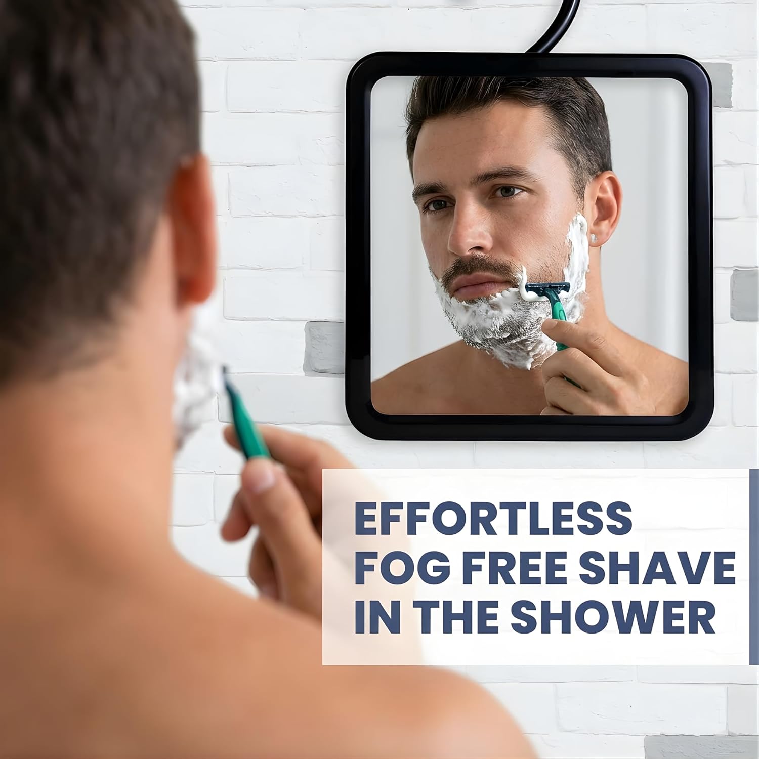 Hangable Fogless Shower Mirror with Dual Anti-Fog System (Black)