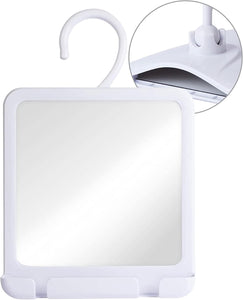 Hangable Fogless Shower Mirror with Dual Anti-Fog System and Razor Holder (White)