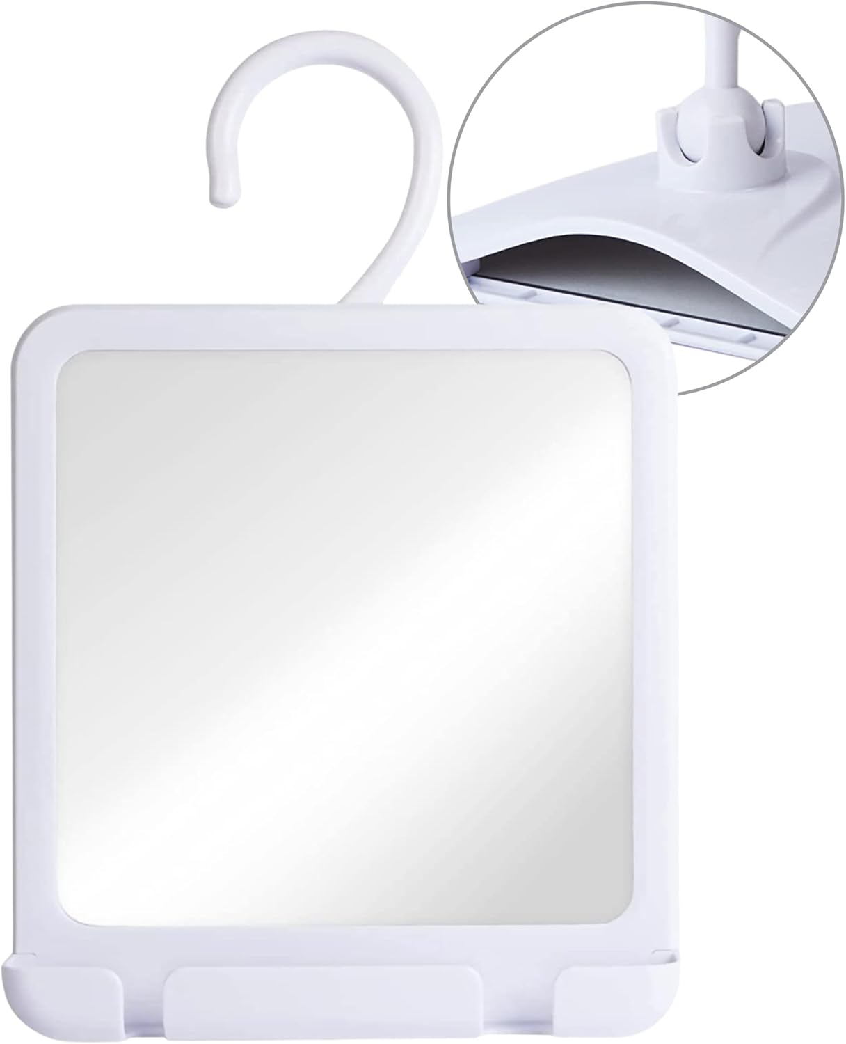 Hangable Fogless Shower Mirror with Dual Anti-Fog System and Razor Holder (White) - MVSFRHKW1X - 36 Units Per Carton