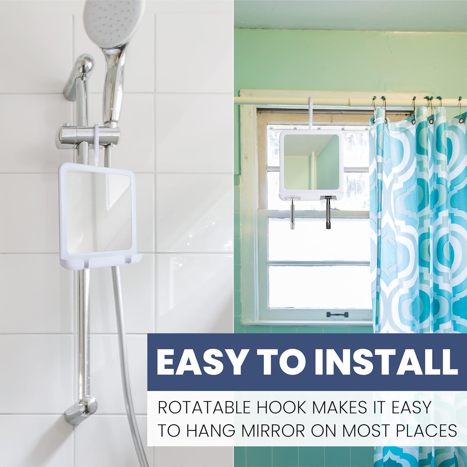 Hangable Fogless Shower Mirror with Dual Anti-Fog System and Razor Holder (White)