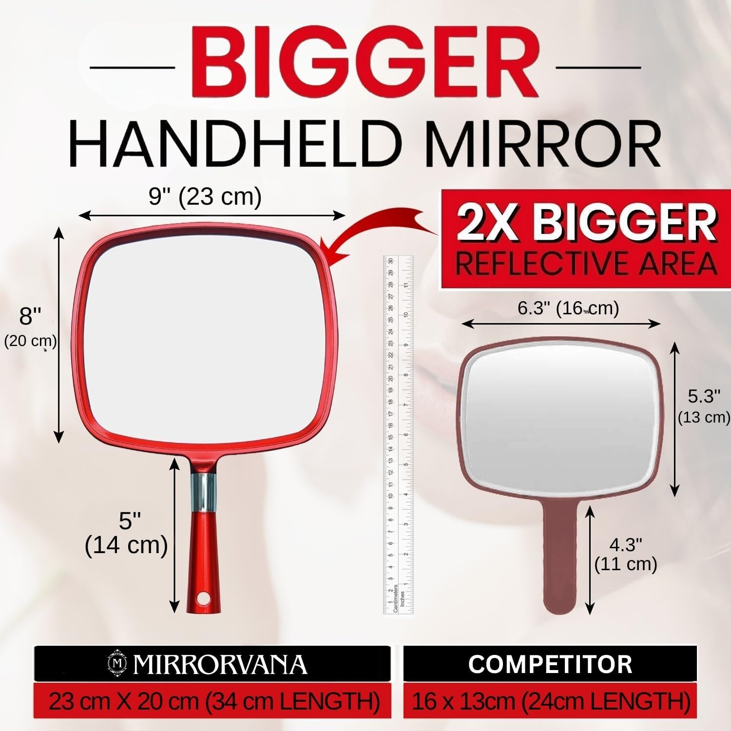Large Hand Mirror with Comfy Handle (Red)