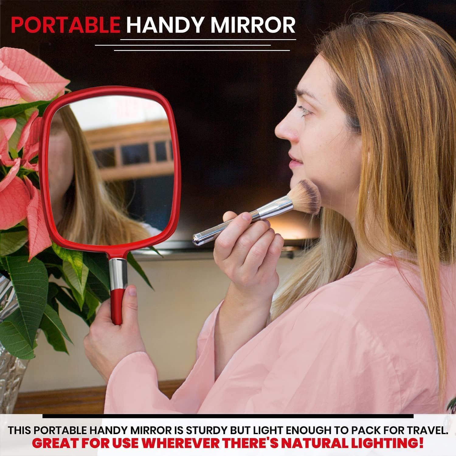 Large Hand Mirror with Comfy Handle (Red)