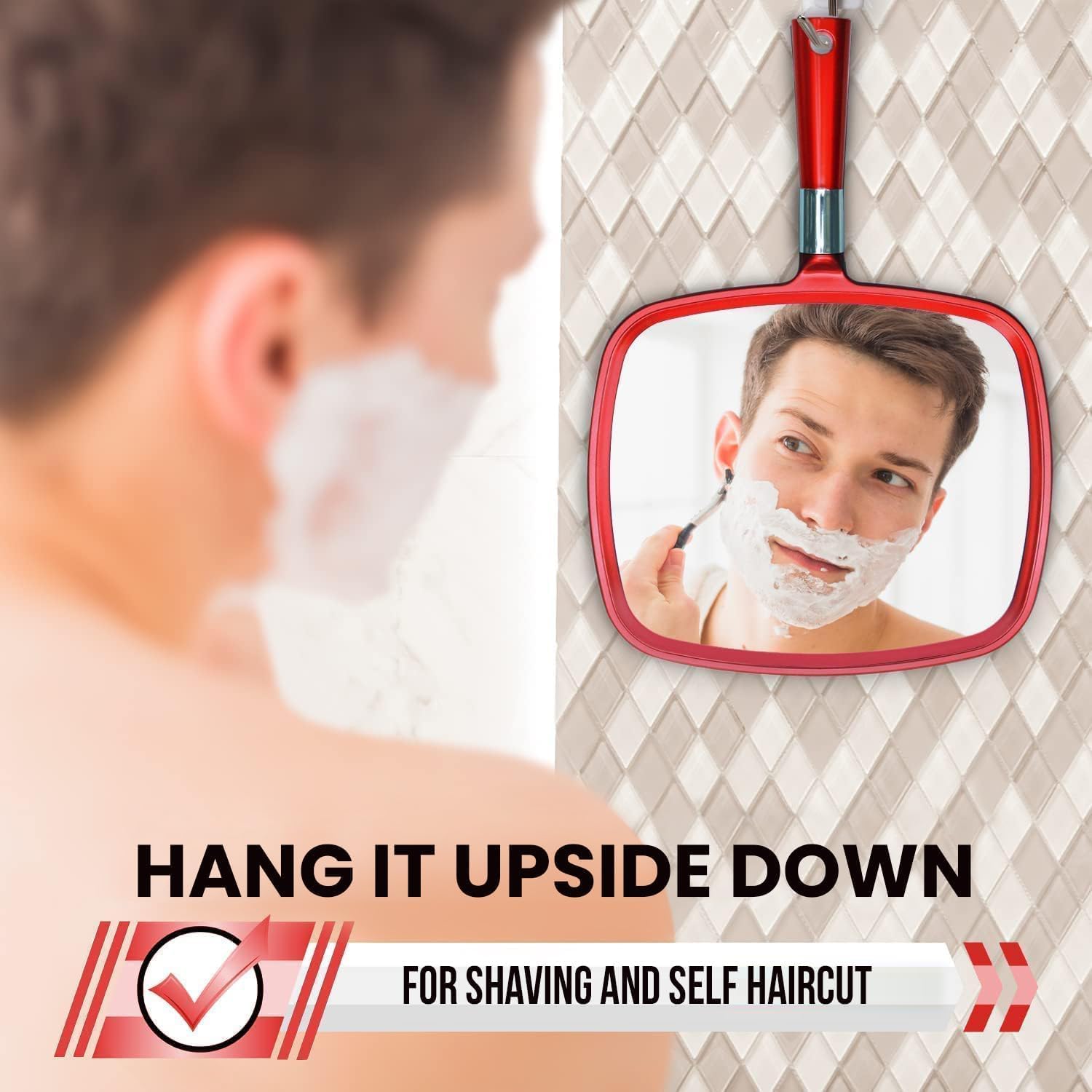 Large Hand Mirror with Comfy Handle (Red)