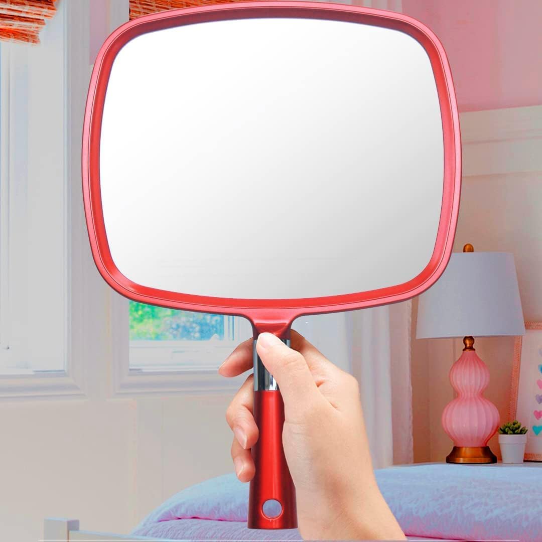 Large Hand Mirror with Comfy Handle (Red)