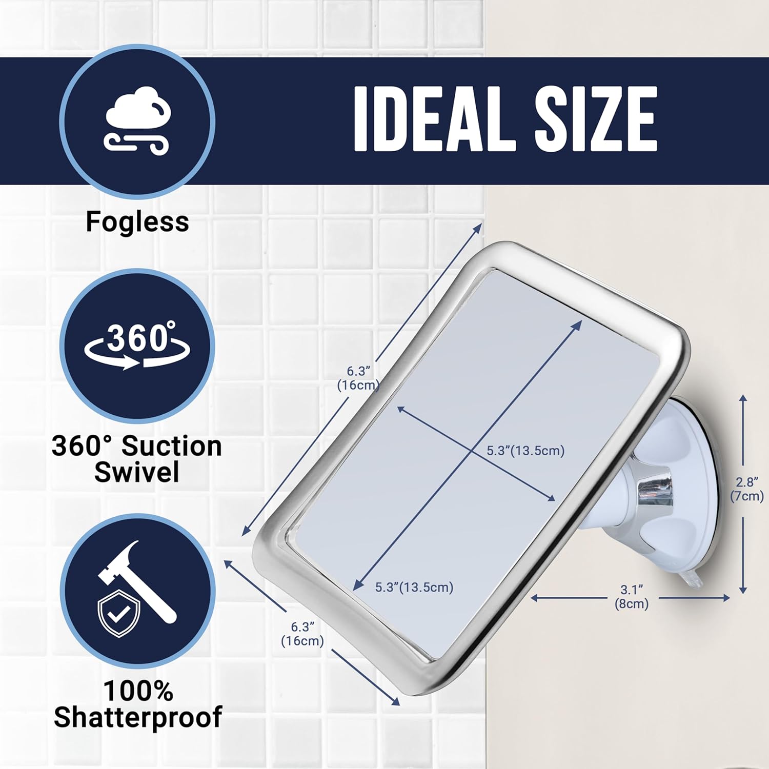 Fogless Shower Mirror for Shaving with Suction Mount (Chrome)