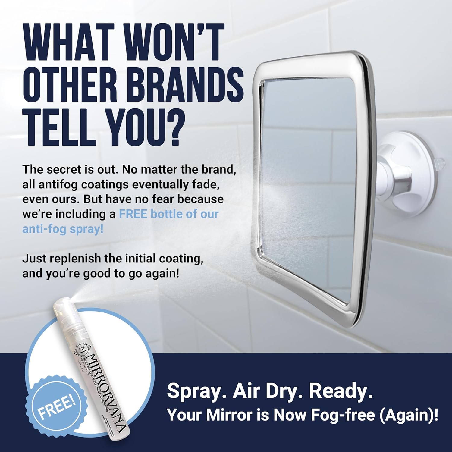 Fogless Shower Mirror for Shaving with Suction Mount (Chrome)