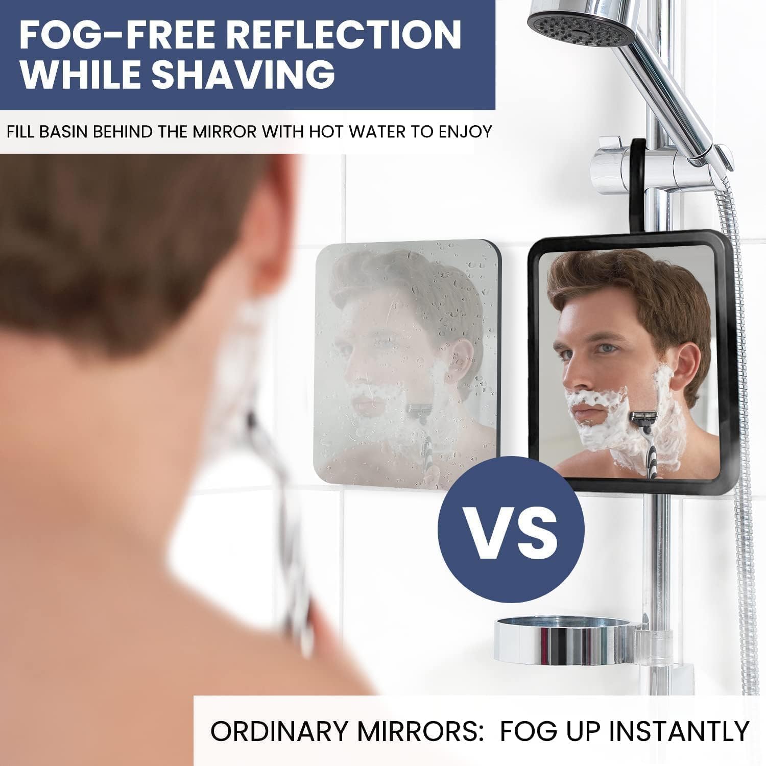Hangable Fogless Shower Mirror with Real Glass Surface (Black)