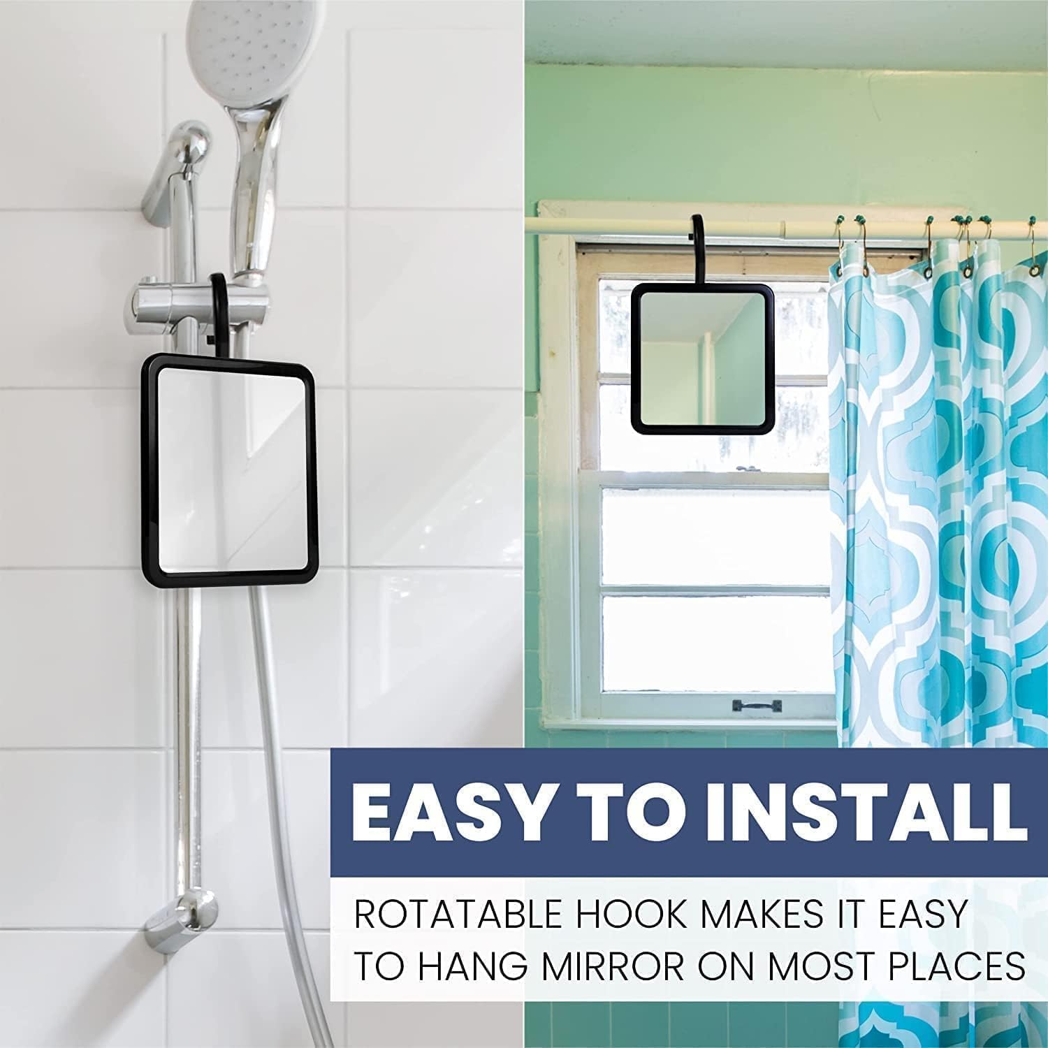 Hangable Fogless Shower Mirror with Real Glass Surface (Black)