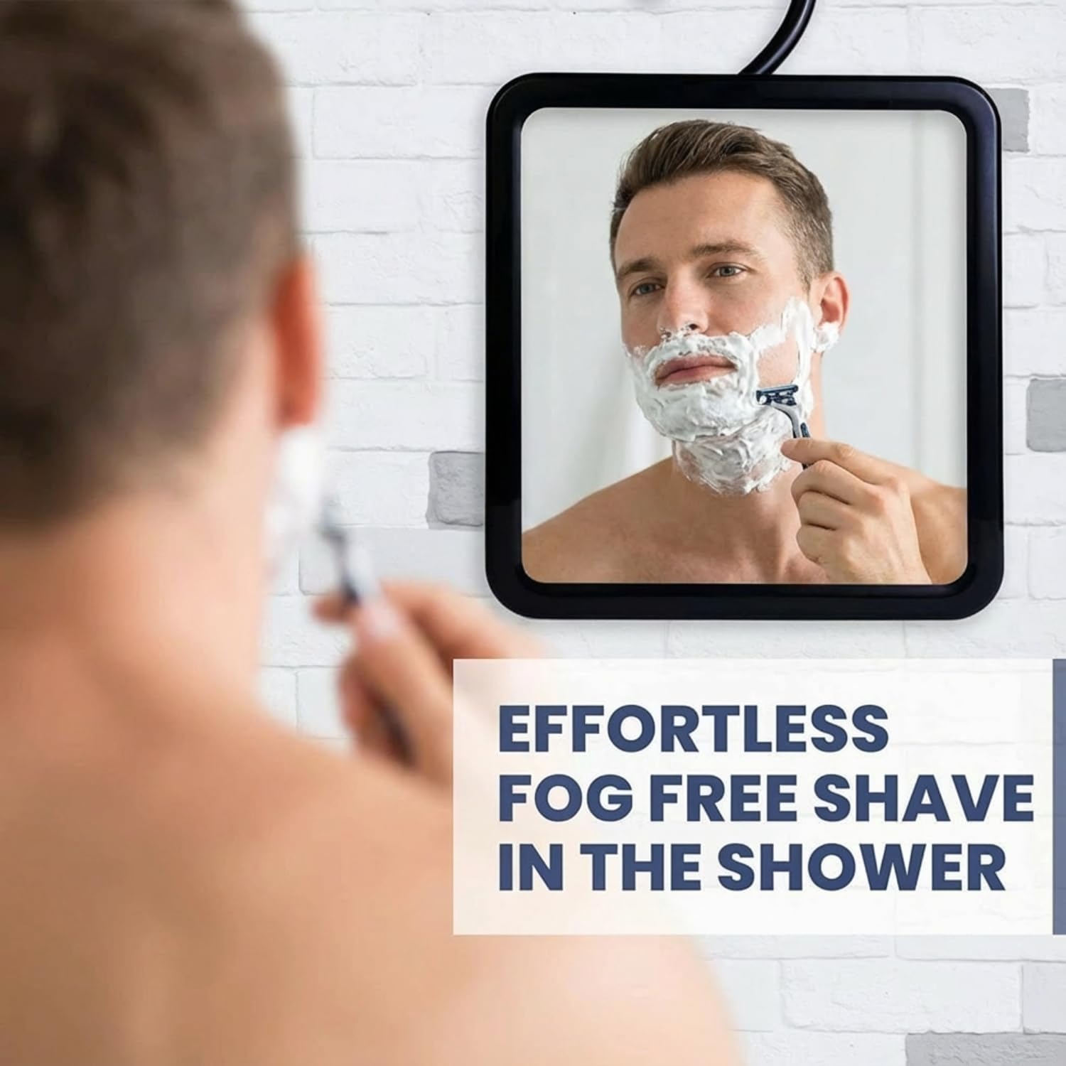 Hangable Fogless Shower Mirror with Real Glass Surface (Black)