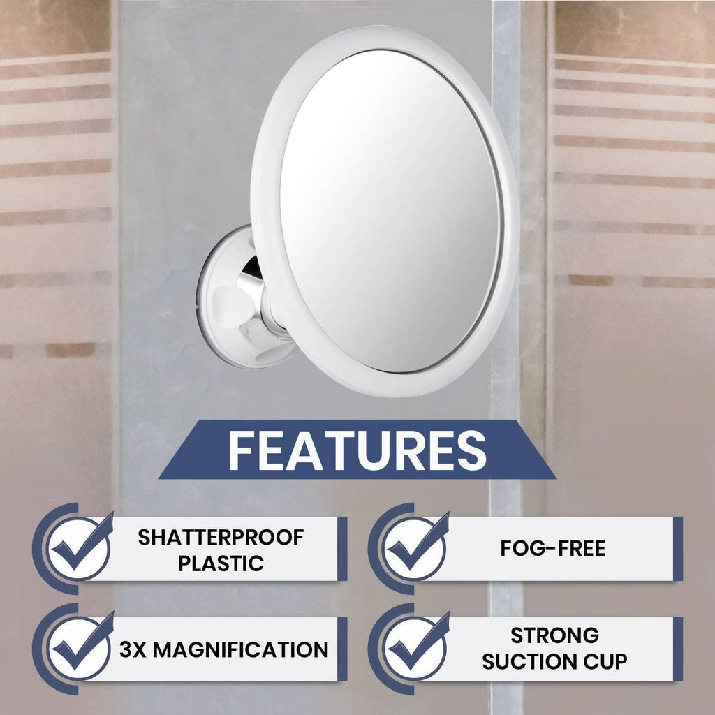 3X Magnifying Round Fogless Shower Mirror with Suction Mount (White) - MVCF67A3X - Case Pack of 36