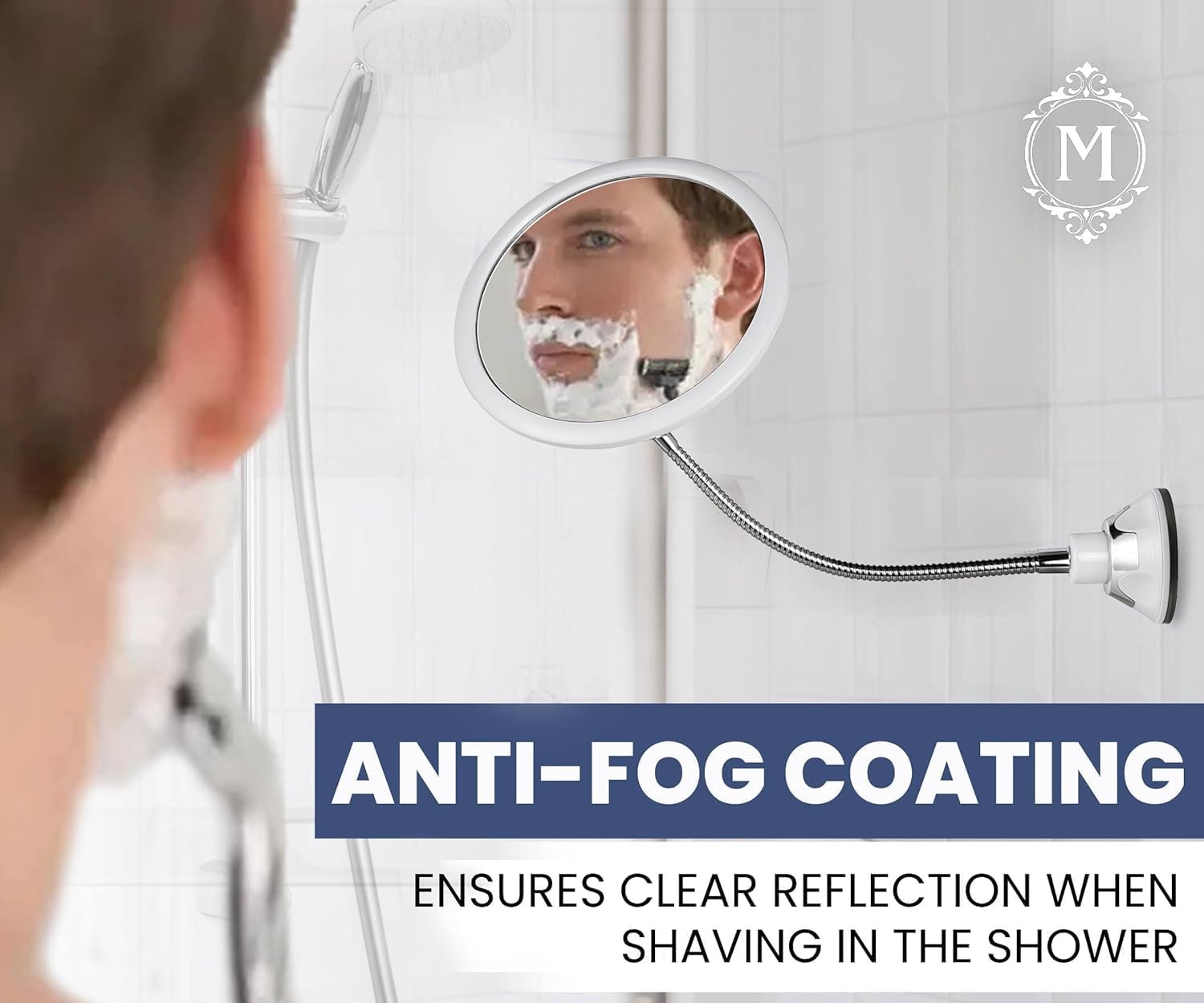 Round Fogless Shower Mirror with 360° Flexible Gooseneck (White) - MVCFGNA1X - 36 Units Per Carton