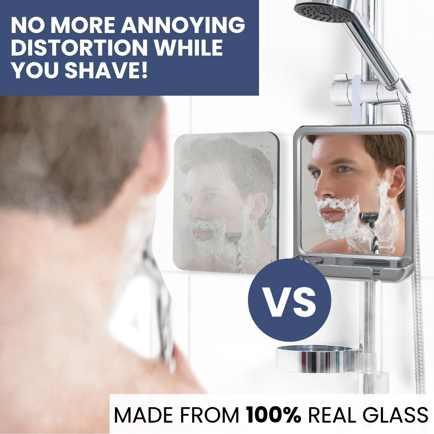 Hangable Fogless Shower Mirror with Real Glass Surface and Razor Holder (Chrome)
