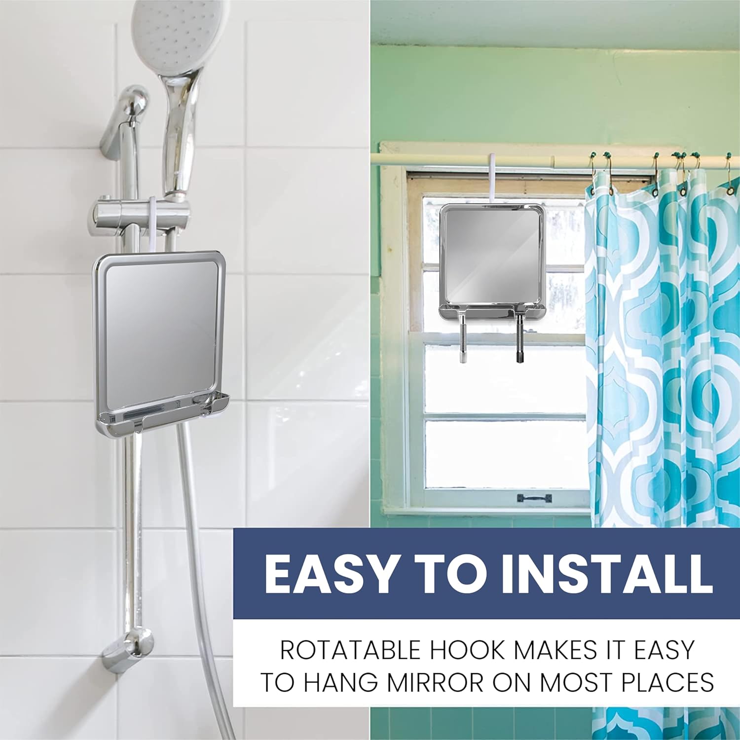 Hangable Fogless Shower Mirror with Real Glass Surface and Razor Holder (Chrome)