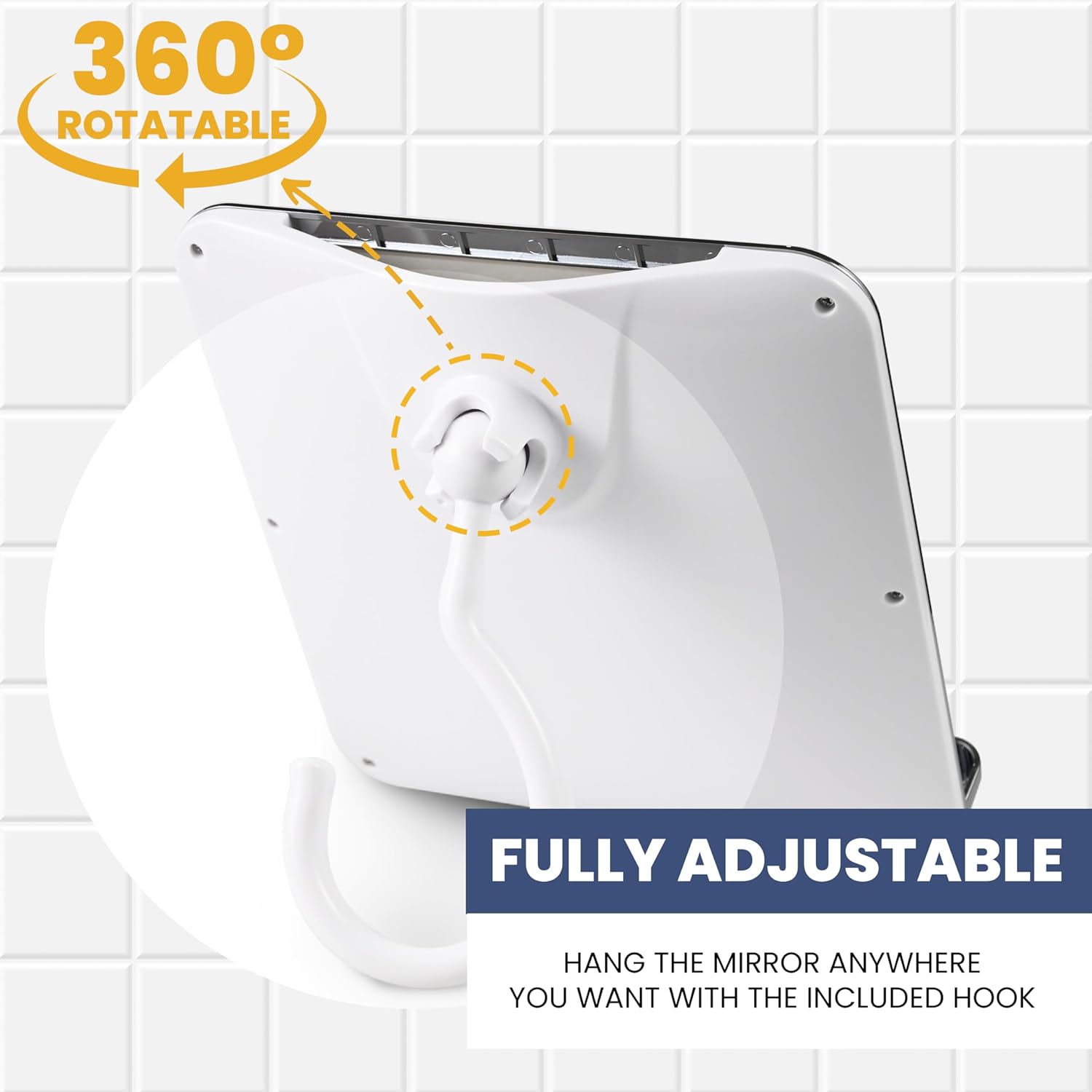 Hangable Fogless Shower Mirror with Real Glass Surface and Razor Holder (Chrome)