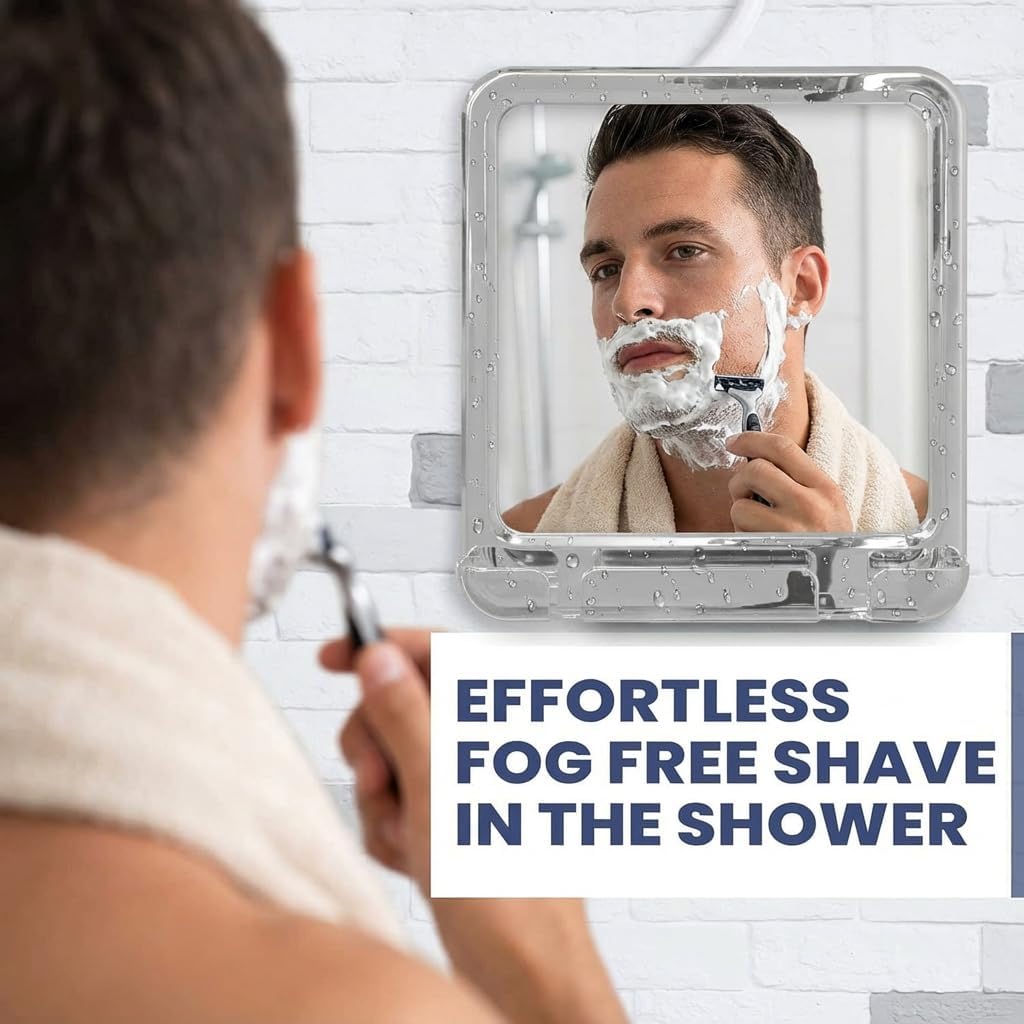 Hangable Fogless Shower Mirror with Real Glass Surface and Razor Holder (Chrome)