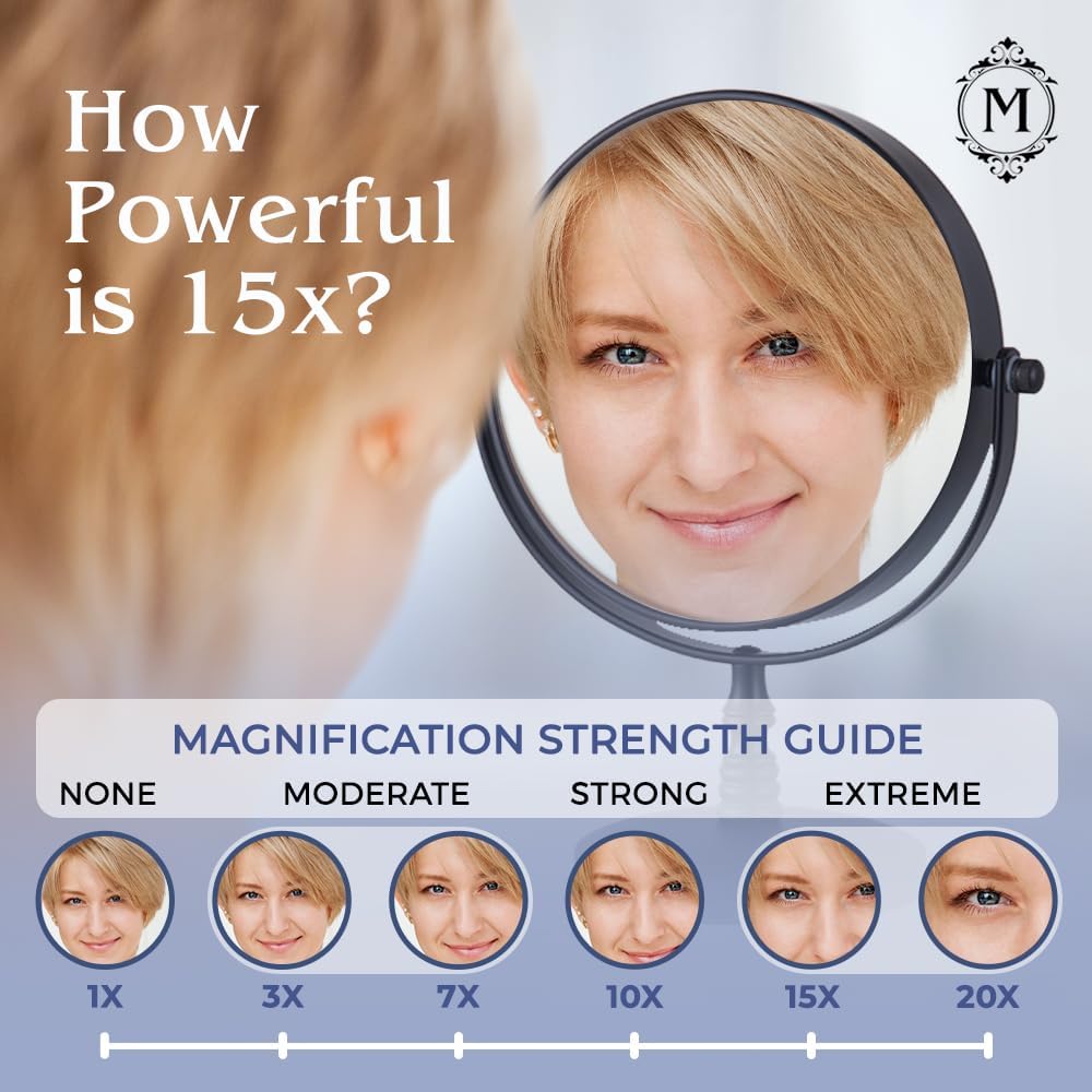 15X Magnifying Cosmetic Tabletop Mirror, 6"W x 9"H (Black) - MVM6KK15X - 20 Units Per Carton