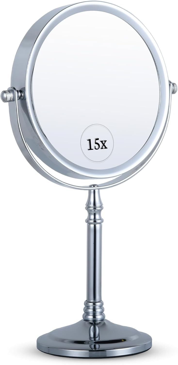 15X Magnifying Cosmetic Tabletop Mirror, 6"W x 12"H (Chrome) - MVT6AA15X - 20 Units Per Carton